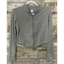 Womens Gray Cropped High Neck Full Zip Long Sleeve Jacket Size M