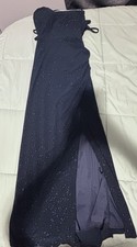 Sleeveless Navy Blue Glitter Long Gown with Slit for Women