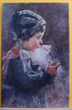 ART160) ANGELO LANDI . RITRATTO DI BIMBA, ESPOSIZ. INTERN. ACQUARELLIS. LOMBARDI