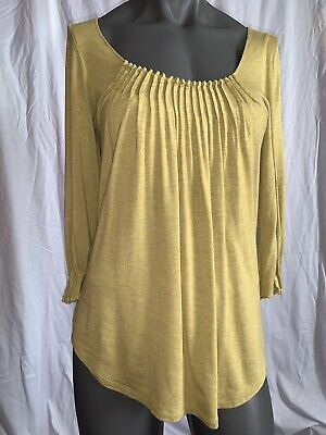 Anthropologie Bordeaux Xs Tshirt Pleated Front Green Yellow | eBay