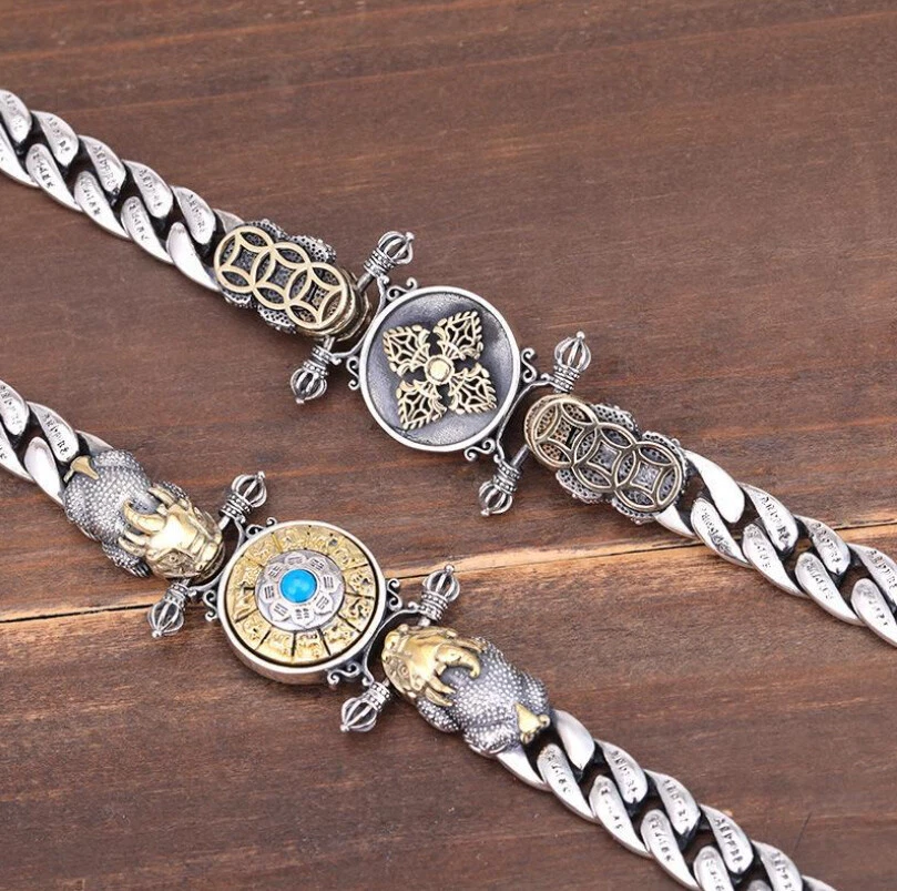 B32 Armband Drache hält 12 Tierkreiszeichen mit Türkis Vajra Symbol Silber 925 - Bild 3 von 4