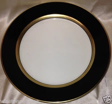 HOMER LAUGHLIN WESTCHESTER SALAD PLATE 8 1/8" BLACK & GOLD BANDS