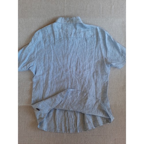 Michael Kors Men XL Pure Linen Pinstripe Slim Fit Canvas Light Blue Button Shirt - Picture 7 of 8