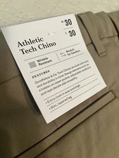 Men's Athletic Tech Chino Khaki Tan Stretch for comfort Pants 30 X 30 NWT 