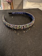 Women  s Crystal Head Band, Iridescent Colors, Blue, Black, And Teal