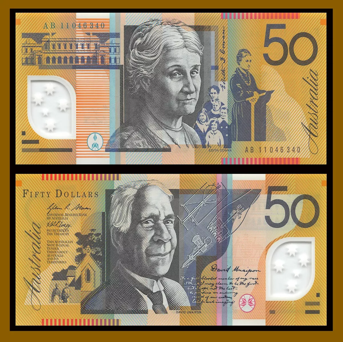 50 Australian Dollar Banknote. Single Australia 50 Bill DAVID UNAIPON EDITH