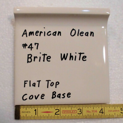 1 pc. Brite White #47:  Flat Top Cove/Base Ceramic Tile: 4-1/4'' American Olean