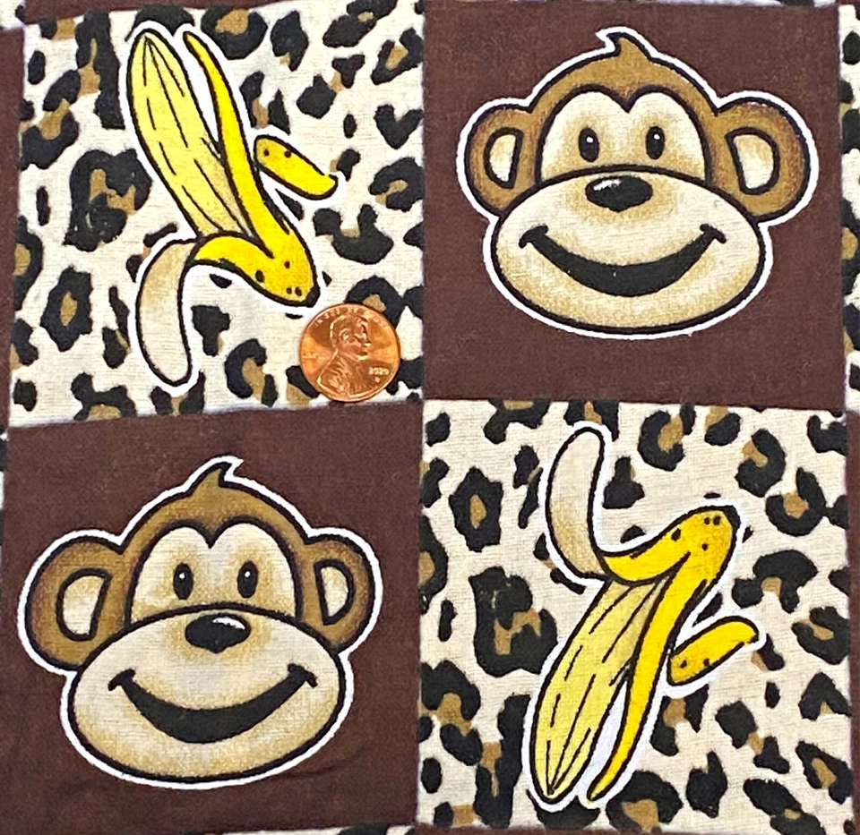 Monkey Squares on Brown Leopard Print Flannel Fabric, By the Half Yard - Image 2 of 3