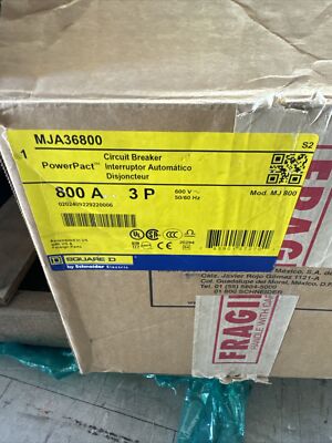 Square D MJA36800 3 Pole 800 Amp 600 Vac I-Line PowerPact Breaker
