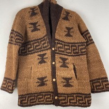 Vintage Handmade Brown Cowichan Pattern Cowichan Wool Sweater