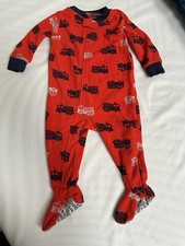 Footie Pajamas Carters Toddler Boys Fire Truck Fleece PJs Blue 12 Months Toddler