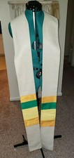 CLERGY STOLE OFFICIANT VESTMENT NATURAL/ECRU WOVEN W/SILK DETAIL
