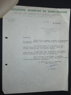 RARE FOOTBALL 1952 COURRIER EN-TETE AS SAINT-ETIENNE ASSE VERTS MATCH AMATEURS - Photo 1/2