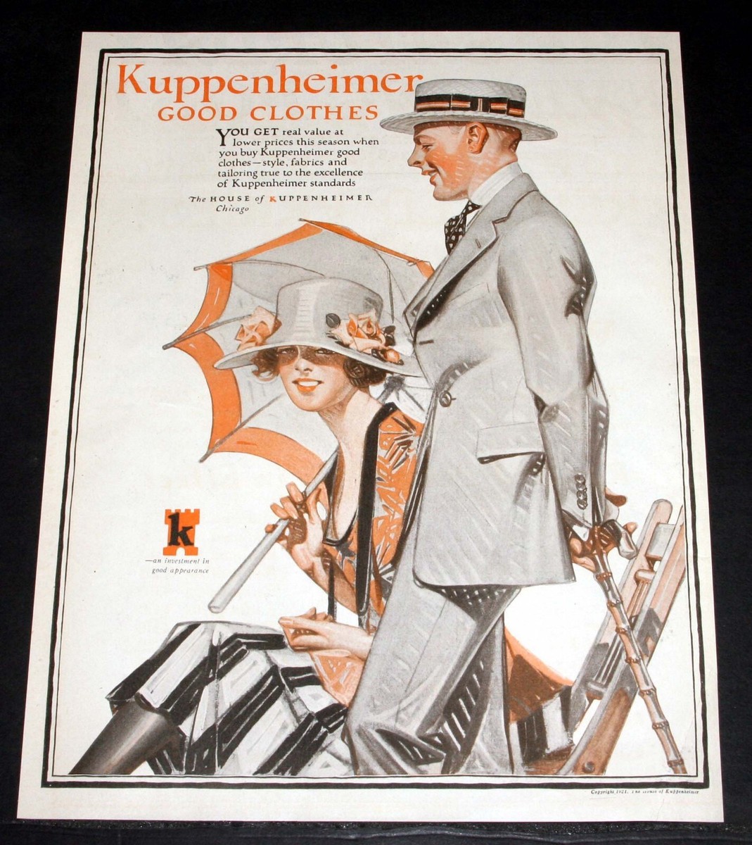 1921 OLD MAGAZINE PRINT AD, KUPPENHEIMER GOOD CLOTHES, LEYENDECKER