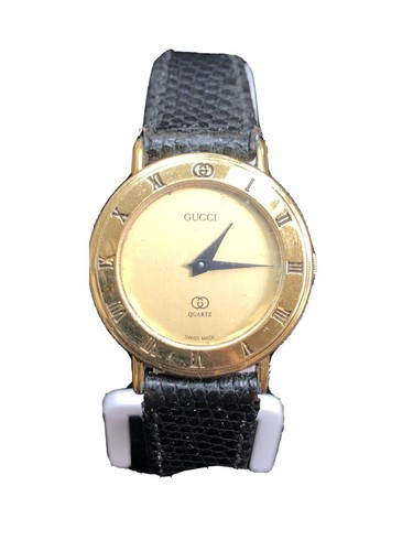 GUCCI Black Leather Lizard Band 3000 L 