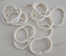GENERIC WHITE PLASTIC SHOWER CURTAIN C HOOKS RINGS 12 PACK OVAL