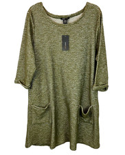 Robert Louis Casual Lagenlook Olive Pocket Shift Nubby Knit Dress Size XL NWT