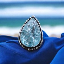 Crack Quartz Solid 925 Sterling Silver Ring 5.5