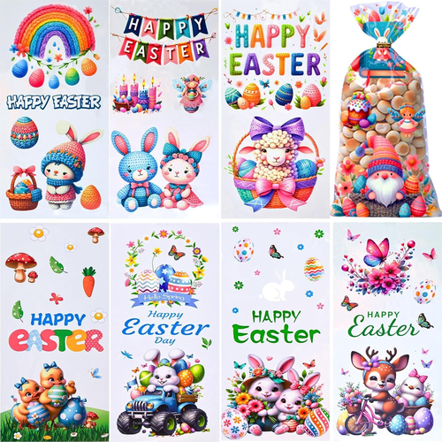 BCCSNNM 100 PCS Easter Treat Bags,Cellophane Candy Bags with Twist