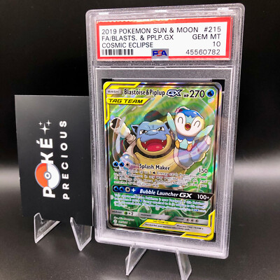 PSA 10 - BLASTOISE & PIPLUP GX Full Art 215/236 Cosmic Eclipse 2019 S&M Alt Art