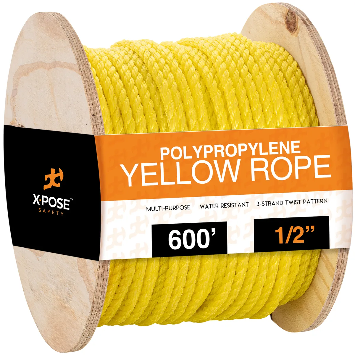 3/4 inch x 600' Twisted Yellow Poly Rope 3-Strand Polypropylene Braided Safety Anchor Line Climbing Rope