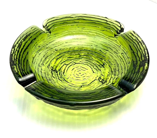 VTG 1960's Anchor Hocking Soreno Birds Nest Green Glass Ashtray Thick Heavy 6"
