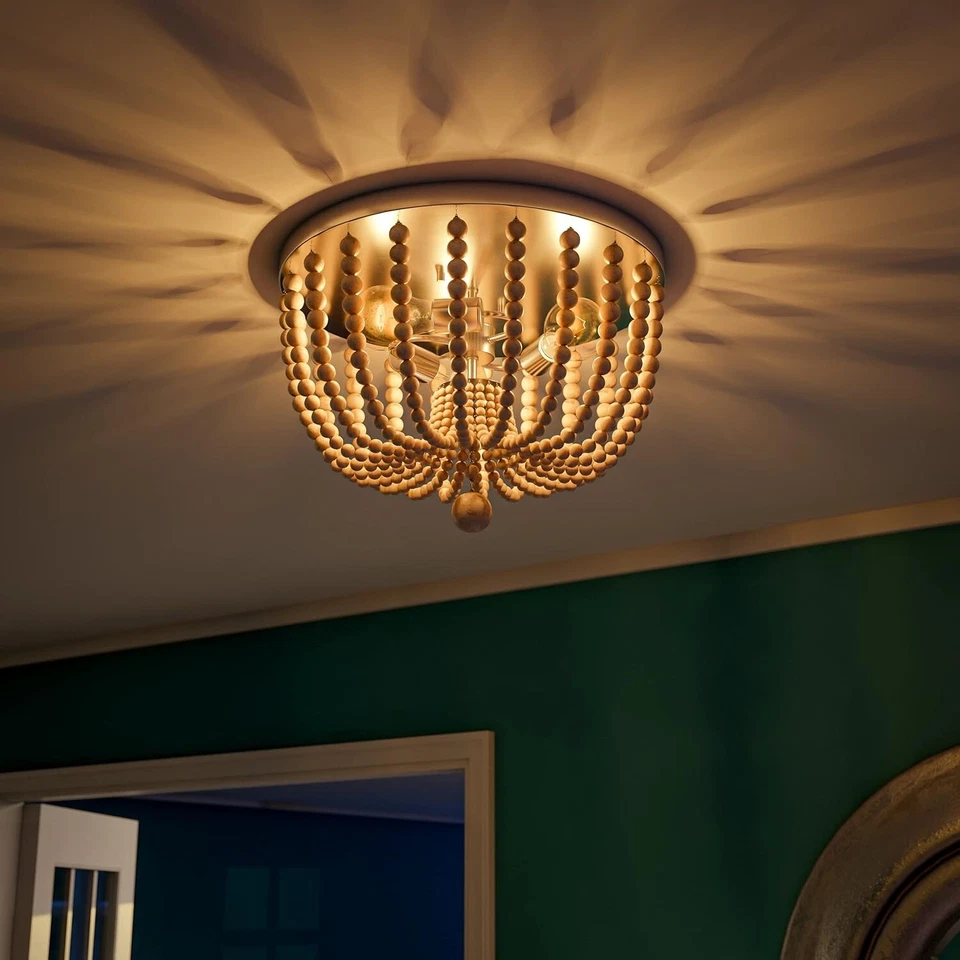 Kenroy Home 93134BS 3 cuentas de madera claras montaje al ras acabado de acero cepillado Foto 4 de 4