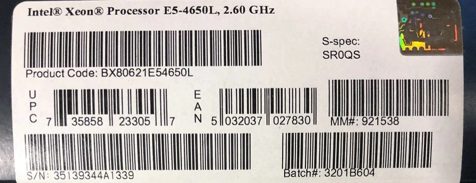 Intel BX80621E54650L SR0QS Xeon E5-4650L 20M Cache, 2.60 GHz, 8.00 GT/s QPI NEW - Image 2 of 2