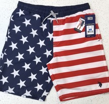U.S. Polo Assn. Boys Swim Trunks Board Shorts Size XL 14-16 USA Flag NWT
