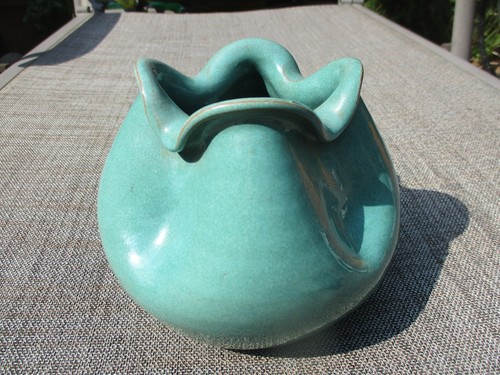North Carolina Pottery Tulip Vase Teal Glaze