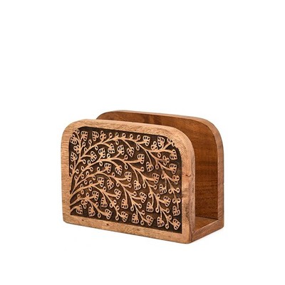 Acacia Wood Napkin Holder Stylish Durable Stand Paper Napkins 5.5x4 In