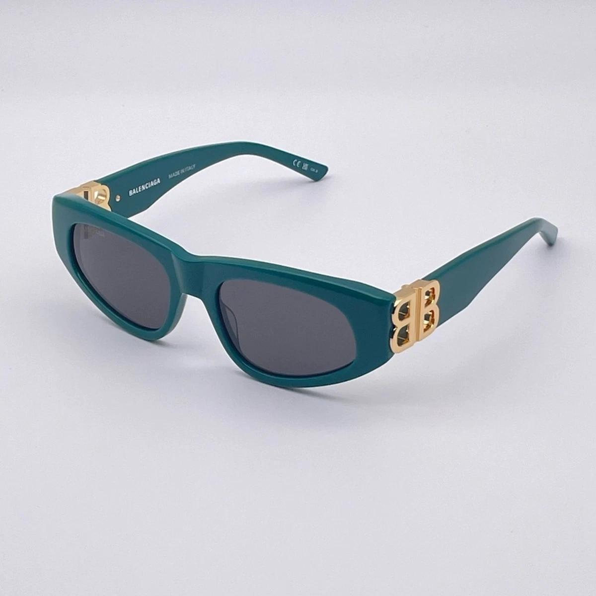 SALE! NEW Balenciaga BB0095S 005 Green Gold Logo Grey Cat Eye Women Sunglasses Balenciaga Men Sunglasses Green Gold Logo Grey Cat Eye  main image 2