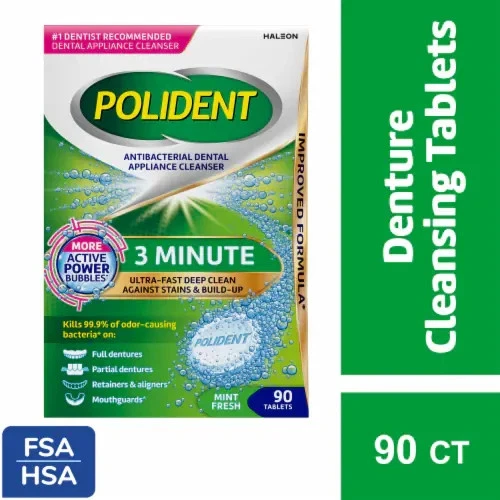 Polident 3 Minute Antibacterial Dental Appliance Cleanser Tablets, 90 Ct