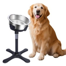 Elevated Dog Bowl Adjustable Stand Heights Width Non-Slip Mats Tilting Black