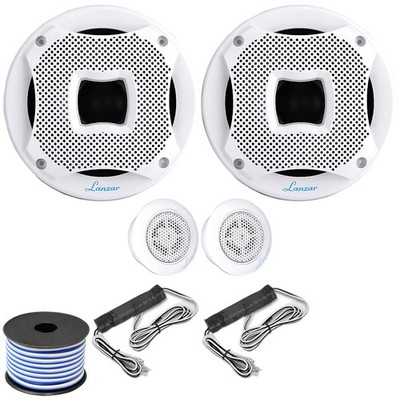 Pair (QTY 2) of Lanzar AQ65.2CMW 6.5'' 2Way 450W Marine White Speakers Wiring Kit