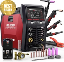 MIG205MP 9-in-1 Welder Plasma Cutter Pulsed MIG Flux Spool TIG Stick 120/240V