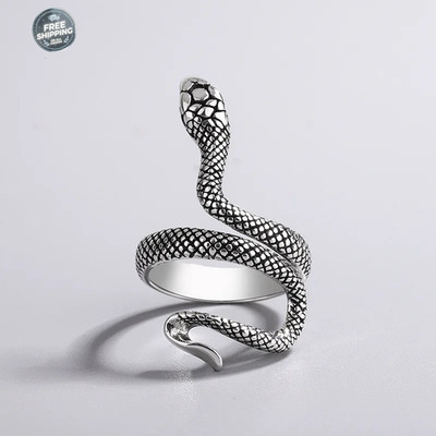 925 Sterling Silver Winding Snake Ring   Retro Thai Silver Domineering Opening