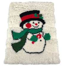 Snowman Latch Hook Rug Vintage Winter Wall Hanging Yarn Art Decor 23 W X 30 T