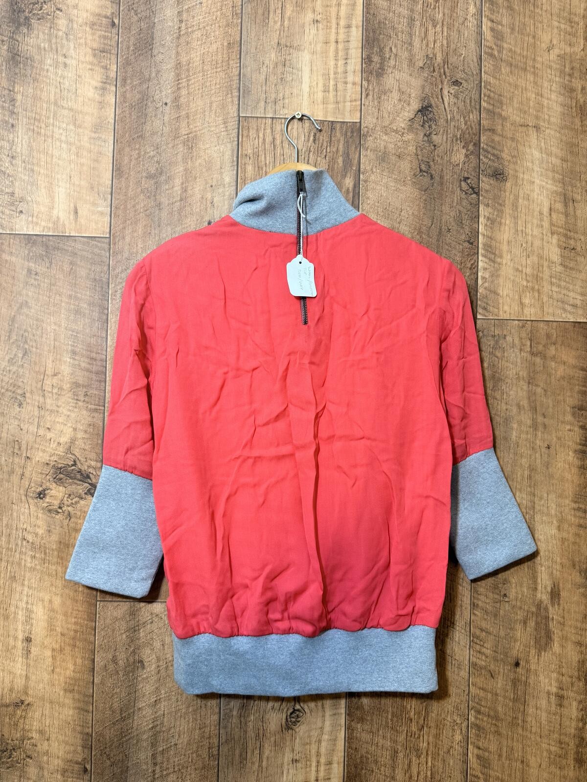 Osman London Runway Sample Red Wool Top Grey Chiffon Sleeve S/M image 4