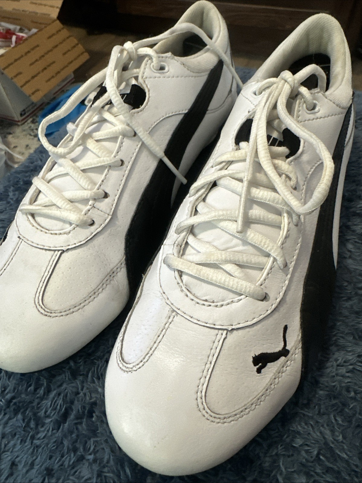 Puma Speed Cat VINTAGE 10.5 White & Black Leather Driving Shoes Men's Lifestyle