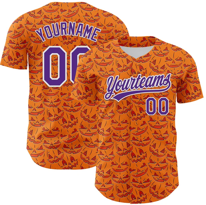 Custom Bay Orange Purple-White 3D Halloween Baseball Jersey