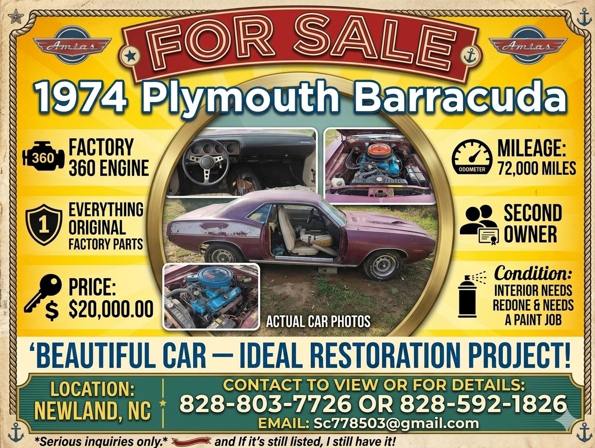 1974 Plymouth Barracuda for sale in Newland North Carolina