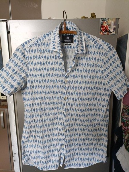 Men Navyboot Shirt White Cotton 38 / M / 46 #B996