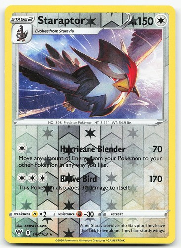 Pokemon Staraptor 147/189 Darkness Ablaze Rare Reverse Holo NM