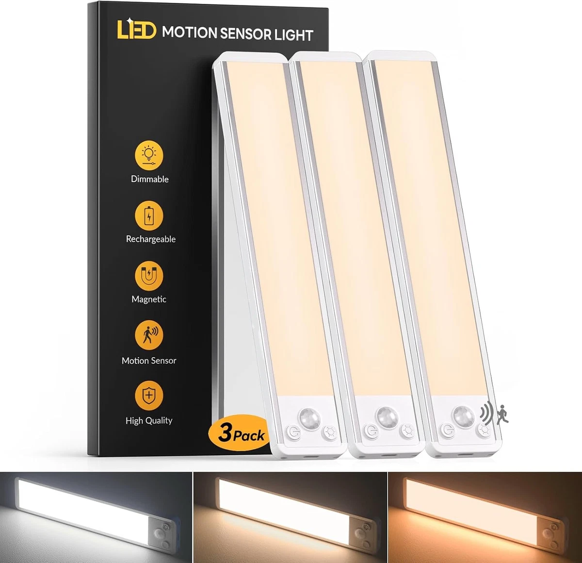 Luces LED para Cocina Bajo Gabinete con Sensor de Movimiento 20CM -3 Pack