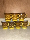 Vintage Anchor Hocking Fire King Brown Yellow Kimberly #34 Diamond Mug Set Of 7