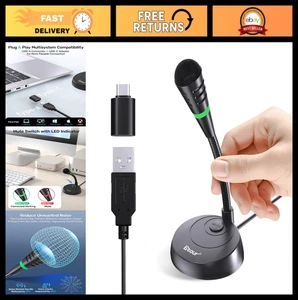 USB Microphone C pour Mac & Fenêtres, Plug & Jouer Cardioïde Condenseur Mic, Mute Mais