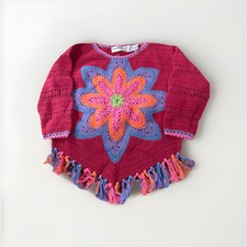 Flapdoodles Crochet Flower Fringe Sweater Sz 5 NEW