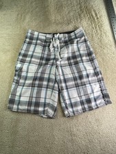 O'Neill Mens Board Shorts Gray White Blue Plaid Swim Trunks Boardshorts