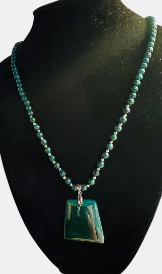 绿色孔雀石纯银铑手链 8.25 英寸 & 21 英寸项链套装 — 第 4/4 张图片